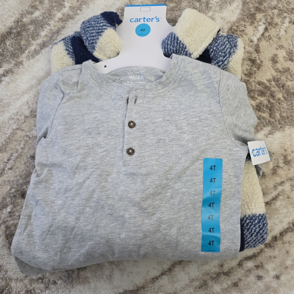 Carter's Gray Henley and Blue Striped Jacket Set